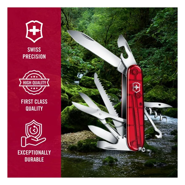 Victorinox Huntsman 1.3713.T Şeffaf Kırmızı 15 Fonksiyonlu Çok Amaçlı Çakı - Görsel 6