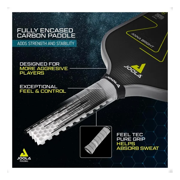 JOOLA Anna Bright Scorpeus Pickleball Paddle w/Artırılmış Güç ve Hissetme için Ücretli Yüzey Teknolojisi - Daha Büyük Tatlı Nokta ile Tamamen Kaplanmış Karbon Fiber Turşu Küreği - USAPA Onaylı. 14 mm - Görsel 9