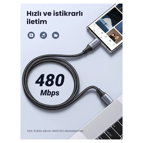 Ugreen 90440 2 M Type-C To Type-C Hızlı Şarj Kablosu - Görsel 4