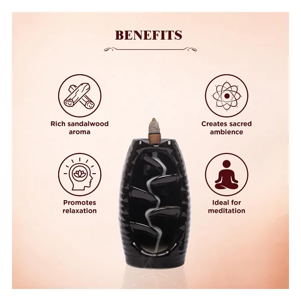 Hem Tütsü Geri Akış Şelale Sandal Ağacı Kokulu 40 Konik Tütsü - Sandalwood Backflow Incense Cones - Görsel 3