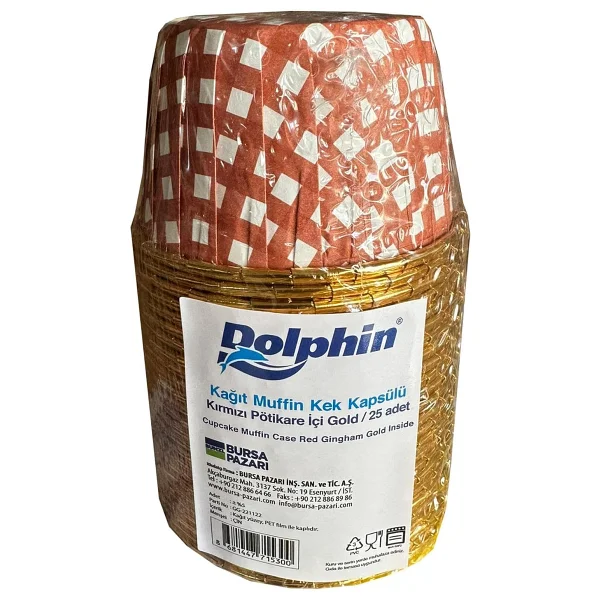 Dolphin Muffin Kagit Karton Altin Kirmizi Cupcake Kek Kalibi Kapsulu Kabi - 25 Adetlik 5 Paket - Görsel 4