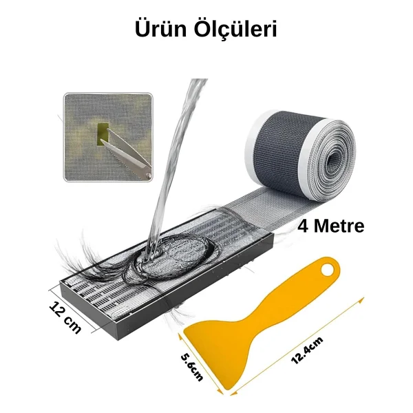 Mucit Home 10 Cm 4 Metre Çok Amaçlı Gider Süzgeci Sineklik Tamir Kiti Saç Kıl Tüy Tutucu - Görsel 6