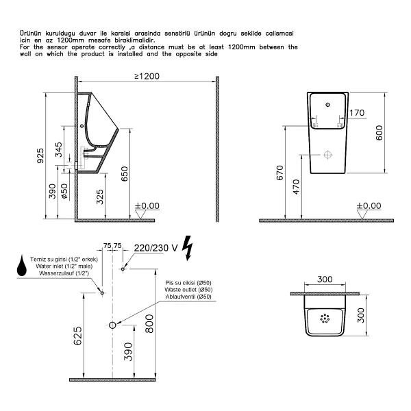 Vitra S20 5461b003-5598 Beyaz Temassız Pisuvar - Görsel 2