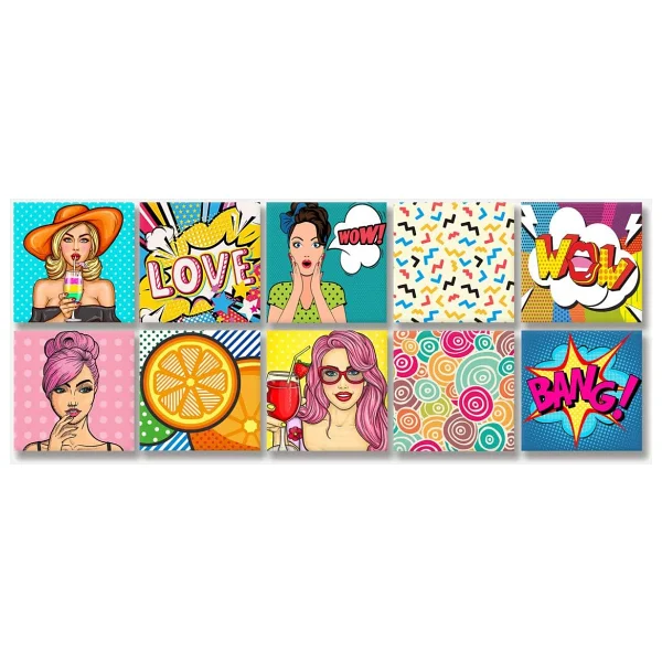 Tink Kendinden Yapışkanlı Karma Popart Desenli PVC Karo 15X15 CM 10'LU Paket - Görsel 3