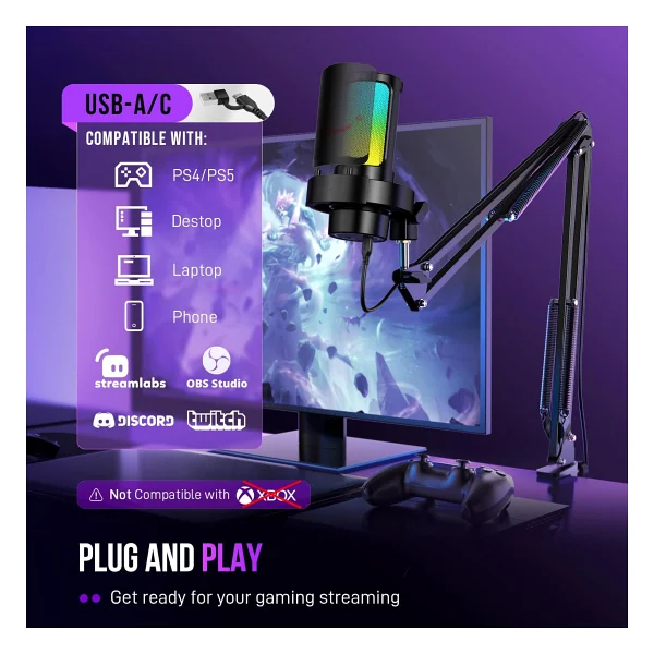 Fifine Ampligame A8t RGB USB Yayıncı Mikrofonu - Görsel 5