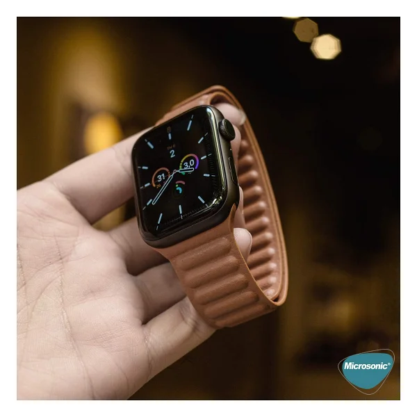 Microsonic Apple Watch Ultra Lacivert Leather Link Kordon - Görsel 4