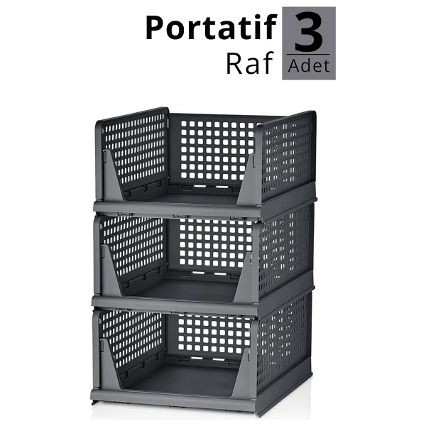 Mithra Life 3 Lü Kayar Raf Organizer Gri Dolap İçi Kıyafet Aksesuar Düzenleyici 45x35 Cm Mıt1263 - Görsel 8
