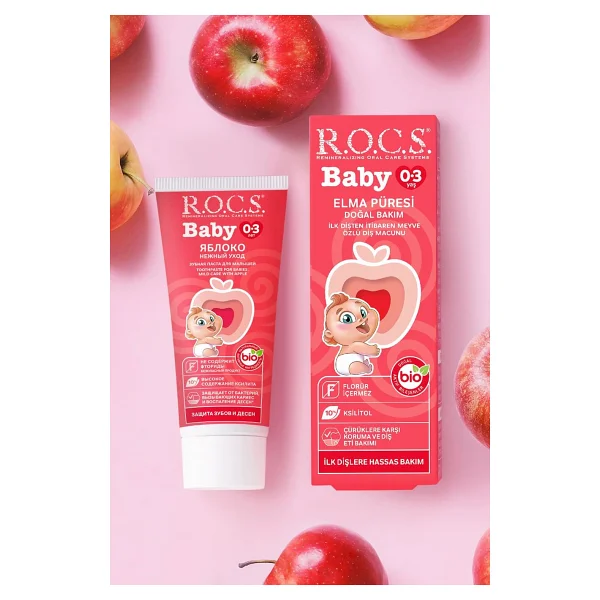 R.O.C.S. Elma Püresi Tadında 0-3 Yaş 35 ml Florürsüz Bebek Diş Macunu - Görsel 6