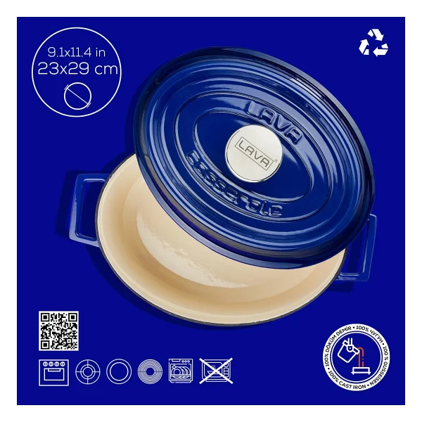 Lava Edition Oval Mavi 23x29 Cm Döküm Tencere - Görsel 4
