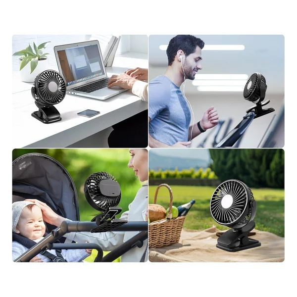 ROBEVE Şarjlı USB Mini Klipsli Vantilatör Fan - 3 Kademeli - 360° Hareketli - Bebek Arabası, Ofis, Masaüstü, Kamp Kullanımı İçin Uygun - Sessiz ve Taşınabilir - Asorti Renk - Görsel 8