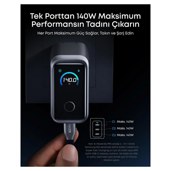 Anker Prime A2687 160 W Type-C Hızlı Şarj Adaptörü - Görsel 4
