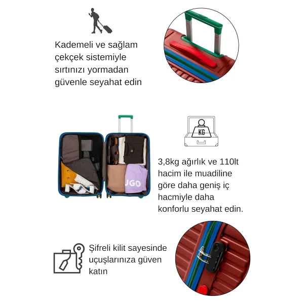 Louisiana Polo 1088 Polikarbon Bordo Kabin Boy Valiz - Görsel 5
