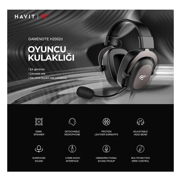 Havit Gamenote H2002d Kablolu Kulak Üstü Oyuncu Kulaklığı - Görsel 8