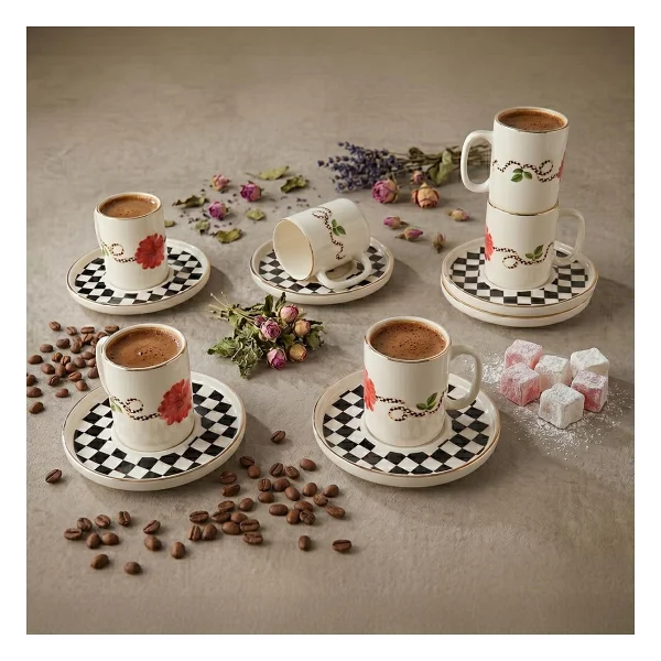 Aryıldız Plaid Rose 12 Parça 6 Kişilik Kahve Fincan Takımı 90 Ml - Renkli - Görsel 2