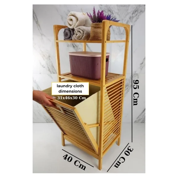 Digithome Bambu Kirli Sepetli 2 Raflı Çok Amaçlı Banyo Düzenleyici Çamaşır Sepeti Organizer Db-0001 - Görsel 3
