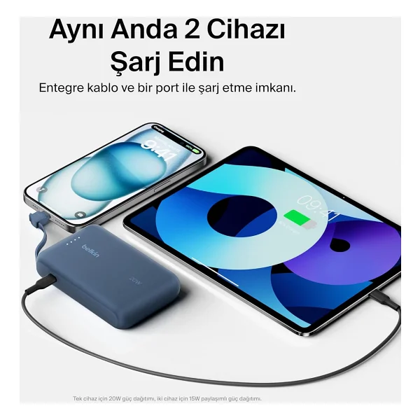 Belkin Boostcharge Power Bank, Entegre Kablolu Taşınabilir Şarj Cihazı 10k Pd 20w - USB-C Güç Dağıtımı, iPhone Power Bank iPhone 16 Serisi, iPad Pro, Galaxy S24 Ve Daha Fazlası İçin Hızlı Şarj - Görsel 3