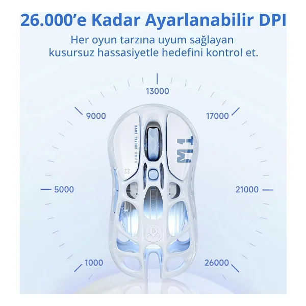 GravaStar Mercury M1 Pro Special Edition Mavi Şarjlı Makrolu Optik Kablolu/Kablosuz Oyuncu Mouse - Görsel 4