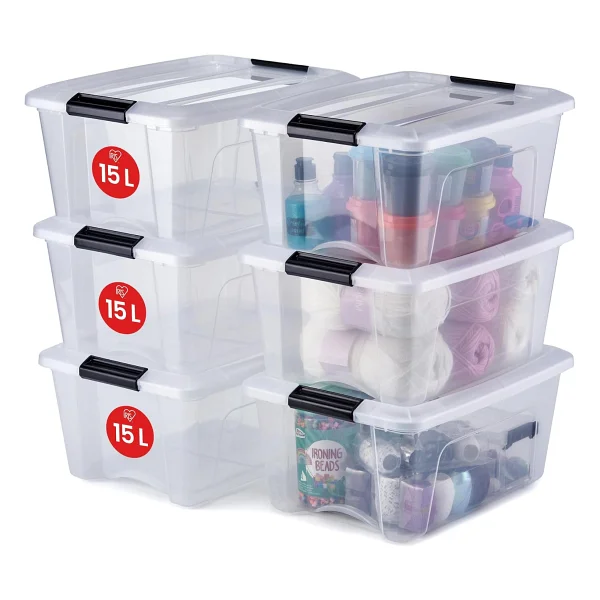 Iris Ohyama, 3'lü Set İstiflenebilir Saklama Kutusu, Klik Kilitli - New Top Box Ntb-15 - Plastik, Şeffaf, 3 X 15 L, U 39,5 X G 29 X Y 18,6 Cm - Görsel 8