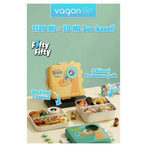 Vagonlife Yeşil 1120 Ml 3 Bölmeli Lunch Box - Görsel 3