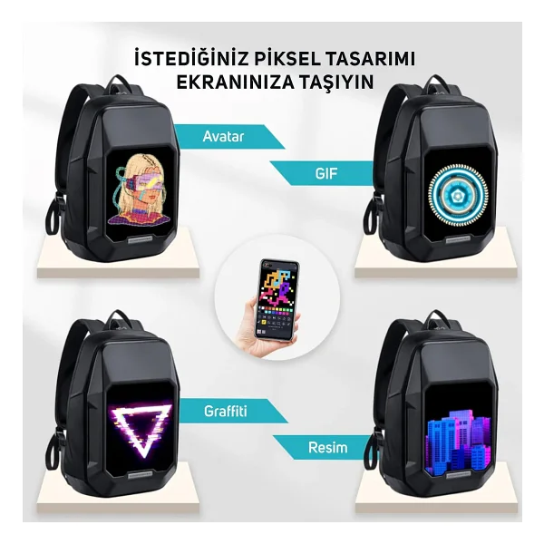 Divoom Pixoo Cyberbag Siyah Piksel LED Ekranlı Sırt Çantası - Görsel 8