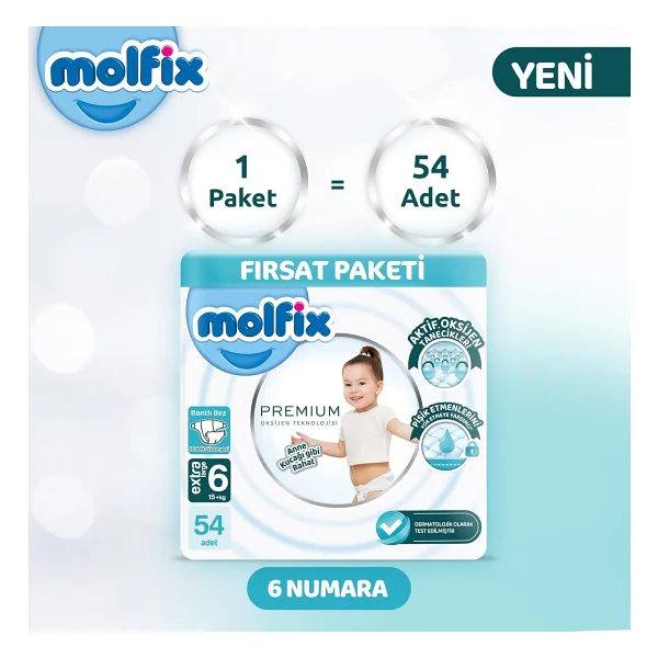 Molfix Premium 6 Numara Extra Large 54'lü Bebek Bezi - Görsel 2