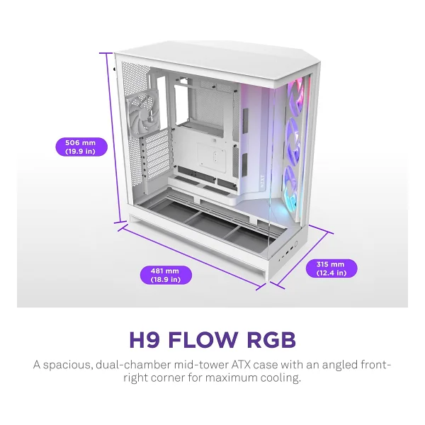 Nzxt H9 Flow RGB Large Fanlı E-Atx Oyuncu Kasası - Görsel 3