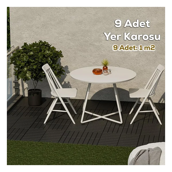 Porsima 1066 Bahçe Balkon Teras Banyo Paspası 9lu Zemin Karosu Antrasit - Görsel 2