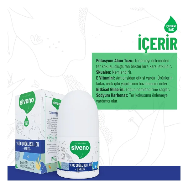 Siveno %100 Doğal 50 Ml Erkek Roll-On Deodorant - Görsel 5