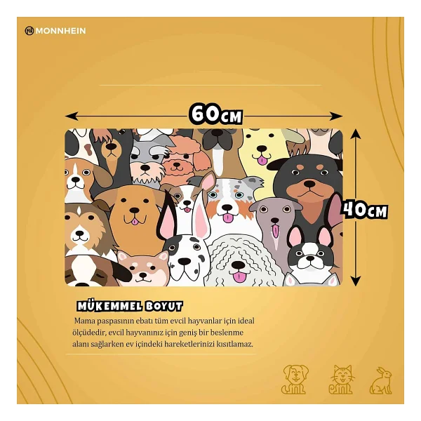 Monnhein Mama ve Su Evcil Hayvan Beslenme Matı, Kolay Temizlenen Emici Su Geçirmez Kumaş, Küçük Orta Boy ve Büyük Kedi ve Köpekler için Dayanıklı Köpek Kedi Paspas (40x60, Renkli Köpekler) - Görsel 2