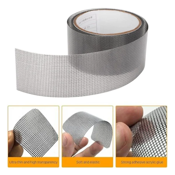Yapışkanlı Sineklik Tülü Tamir Bandı Yırtık Kopmuş Delik Fiber Tül Yapıştırma Siyah 48 Mm X 2 Metre - Görsel 6