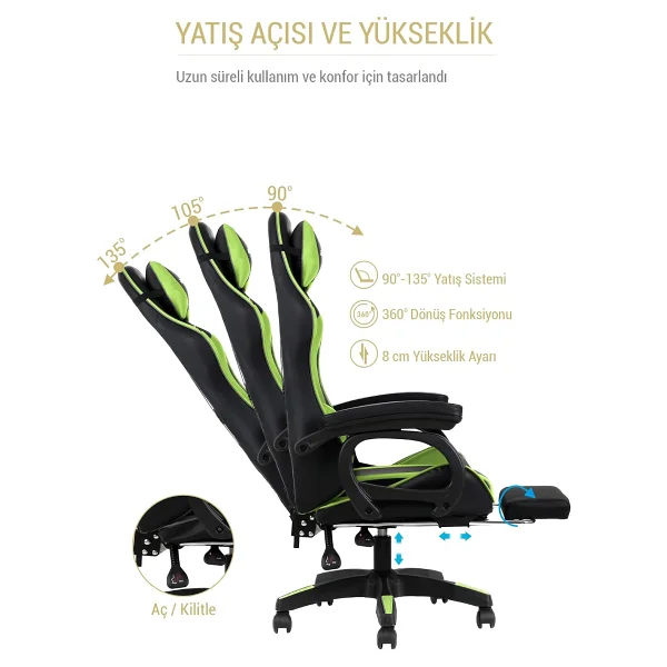 Fashcolle Dynamic Yeşil-Siyah Masajlı Oyuncu Koltuğu - Görsel 8