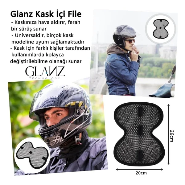 Glanz Kask İçi Ped, Nefes Alabilir File Cırtlı İç Astar, Yıkanabilir Tekrar Kullanıma Uygun Ped - Görsel 4