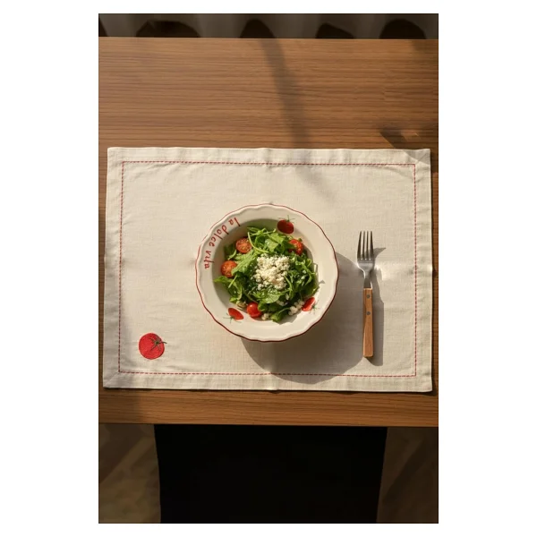 Rakle x Bengi Kurtcebe Pomodoro Keten Nakış İşlemeli 2'li Amerikan Servisi 35x40 cm - Görsel 3