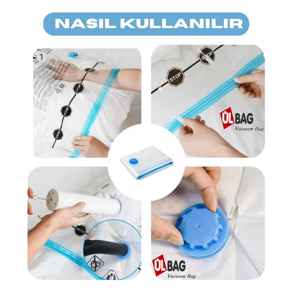Ülbag (3 Adet) Büyük Boy (90 cm x 120 cm) Yorgan,Battaniye Baza Altı İçin Vakumlu Poşet - Vakumlu Hurç - Vakumlu Torba - Görsel 5