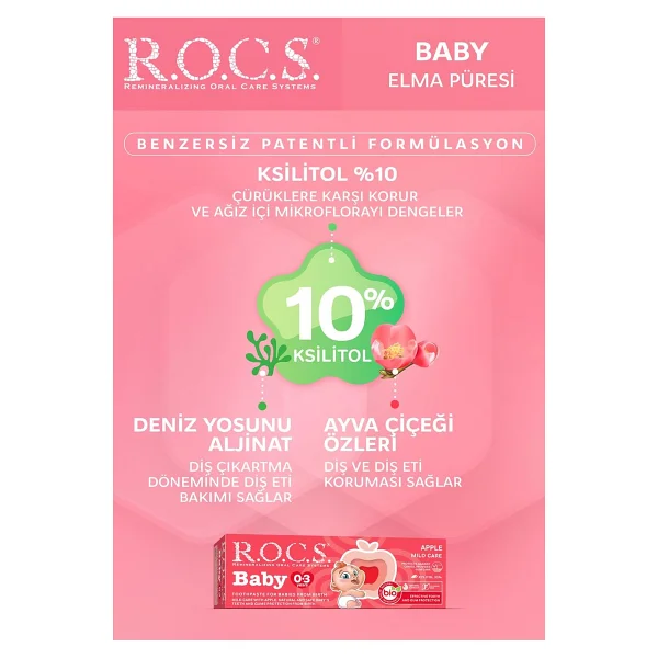 R.O.C.S. Elma Püresi Tadında 0-3 Yaş 35 ml Florürsüz Bebek Diş Macunu - Görsel 2