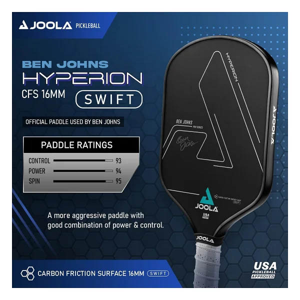 JOOLA Ben Johns Hyperion CFS 16 mm Swift Pickleball Küreği - USAPA Turnuva Oyunları için Onaylı - Karbon Fiber Turşu Top Raketi - Yüksek Kum ve Döndürme ile Maksimum Hız - Görsel 2