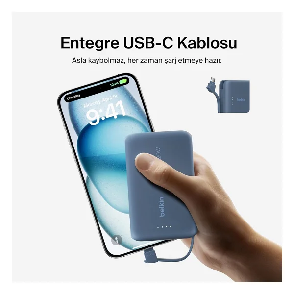 Belkin Boostcharge Power Bank, Entegre Kablolu Taşınabilir Şarj Cihazı 10k Pd 20w - USB-C Güç Dağıtımı, iPhone Power Bank iPhone 16 Serisi, iPad Pro, Galaxy S24 Ve Daha Fazlası İçin Hızlı Şarj - Görsel 6