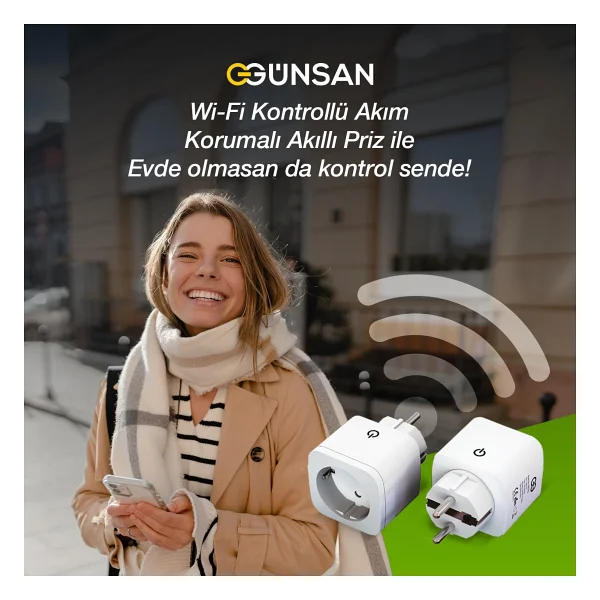 Günsan Wi-Fi Kontrollü Akım Korumalı Akıllı Priz 16A Tuya & Smart Life Destekli - Görsel 8