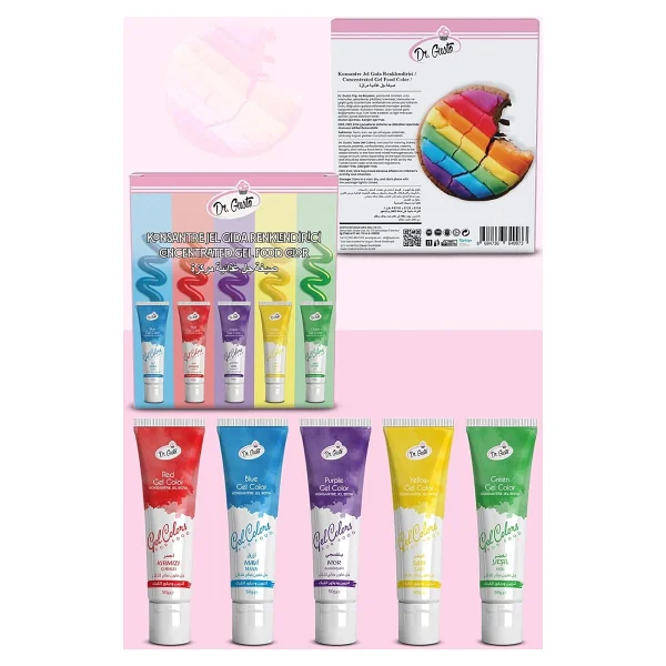 Dr. Gusto Jel Gıda Boyası Konsantre 5x50 GR 5'li Set Mavi Kırmızı Mor Sarı Yeşil - Görsel 3