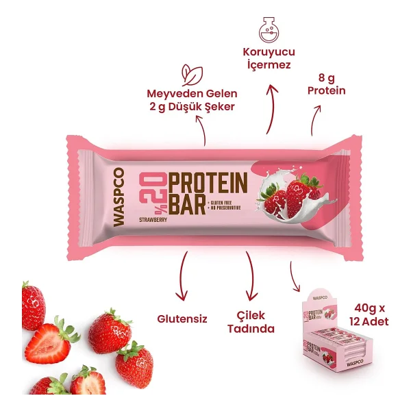 WaspCo Çilekli 40 gr Protein Bar - Görsel 3