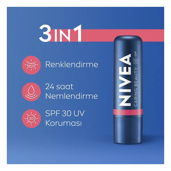 NIVEA Renkli Nemlendirici Dudak Bakım Kremi Rose 4.8gr, SPF30, Allık Etkisi, Dudak ve Yanaklar, E Vitamini - Görsel 2