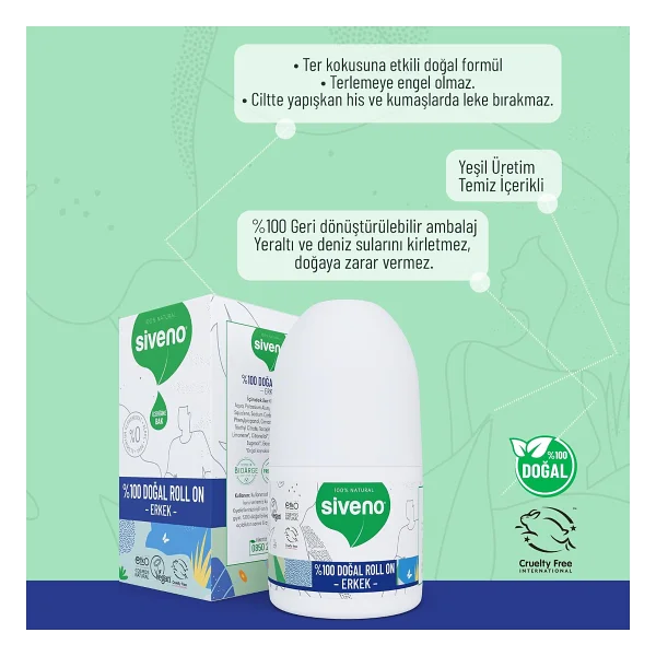 Siveno %100 Doğal 50 Ml Erkek Roll-On Deodorant - Görsel 8