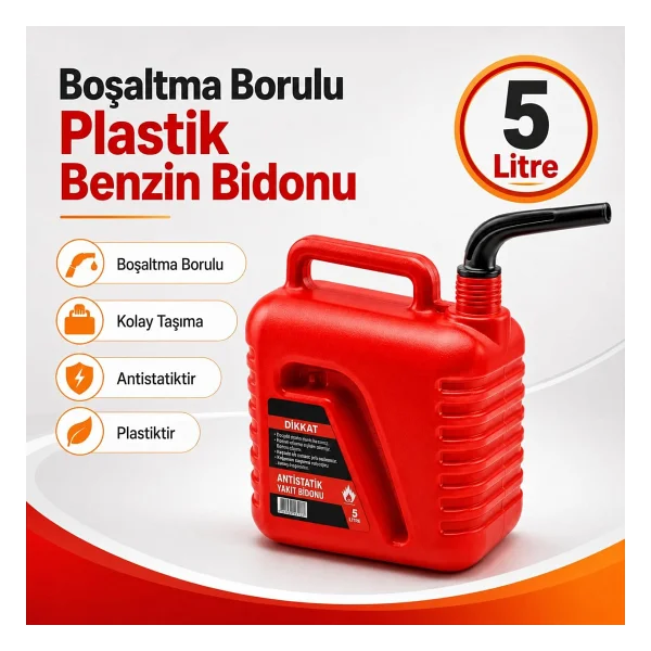 Badem10 Boşaltma Borulu Plastik Antistatik Benzin Bidonu 5 Litre Akaryakıt Mazot Taşıma Doldurma Depolama - Görsel 2
