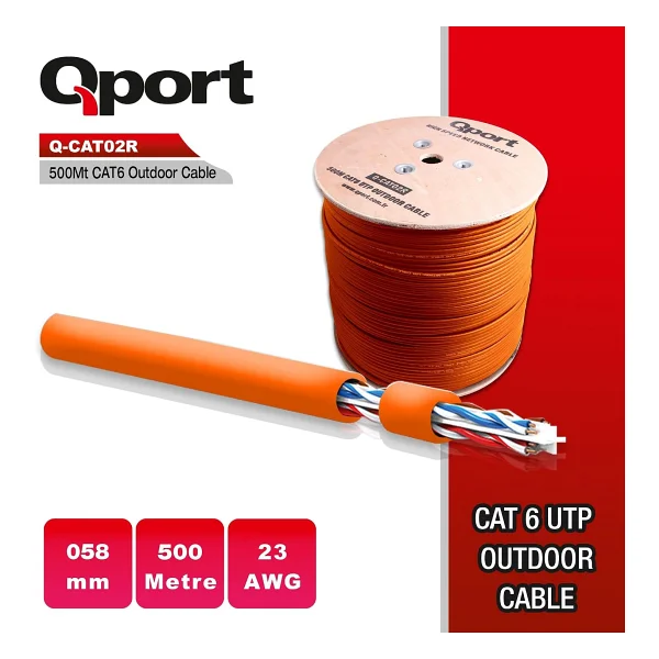 Qport Q-CATO2R 500MT UTP CAT6 Outdoor Network Kablo Turuncu 23AWG 0.58MM - Görsel 2