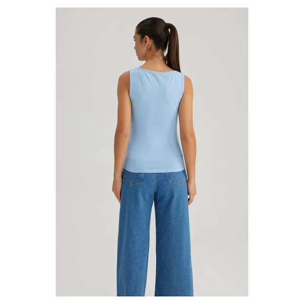 DeFacto Kadın Slim Fit Yuvarlak Yaka Atlet, Açık Mavi, S - Görsel 5
