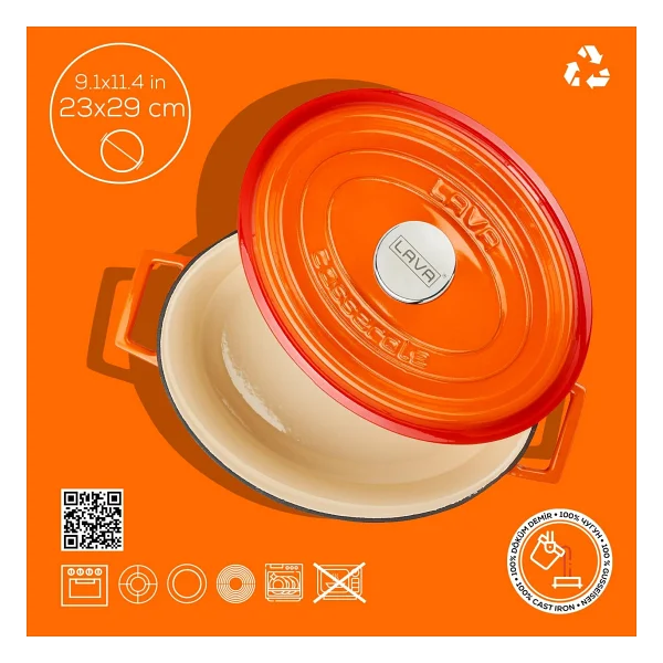 Lava Edition Oval Turuncu 23x29 Cm Döküm Tencere - Görsel 4
