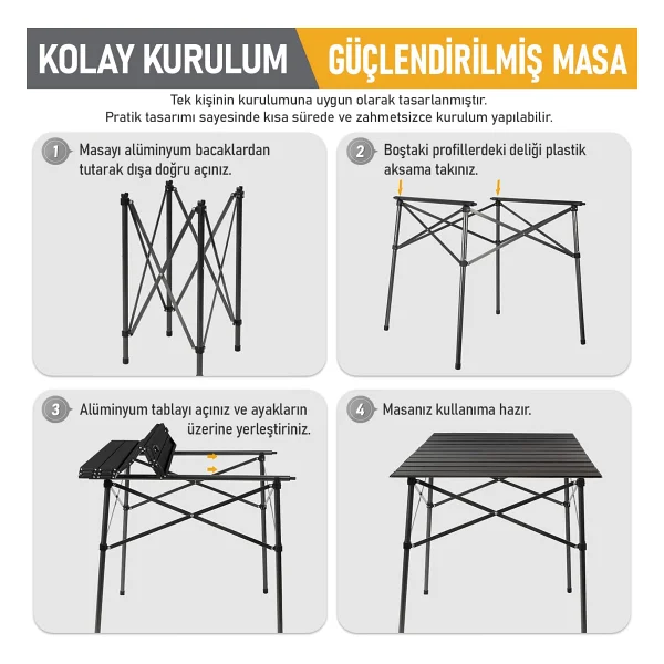 Haegs 70x70 cm Alüminyum Katlanır Kamp Masası - Görsel 7