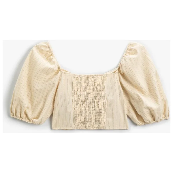 Koton Crop Bluz Fiyonklu Balon Kollu Büzgü Detaylı - Görsel 2