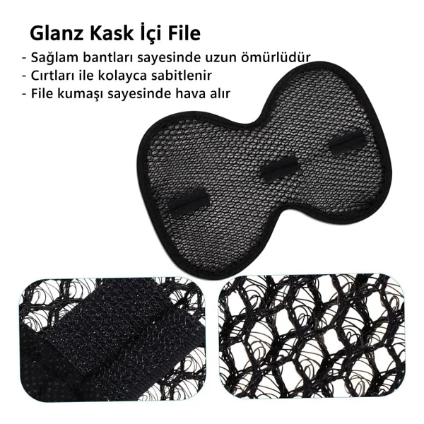 Glanz Kask İçi Ped, Nefes Alabilir File Cırtlı İç Astar, Yıkanabilir Tekrar Kullanıma Uygun Ped - Görsel 3
