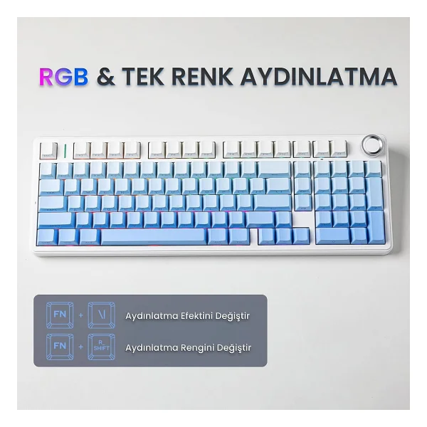 Aula F99 Pro 3 Modlu RGB Hot Swap Mekanik Nimbus V3 Switch Kablosuz Makrolu Gaming Klavye Gradyan Mavi - Görsel 7